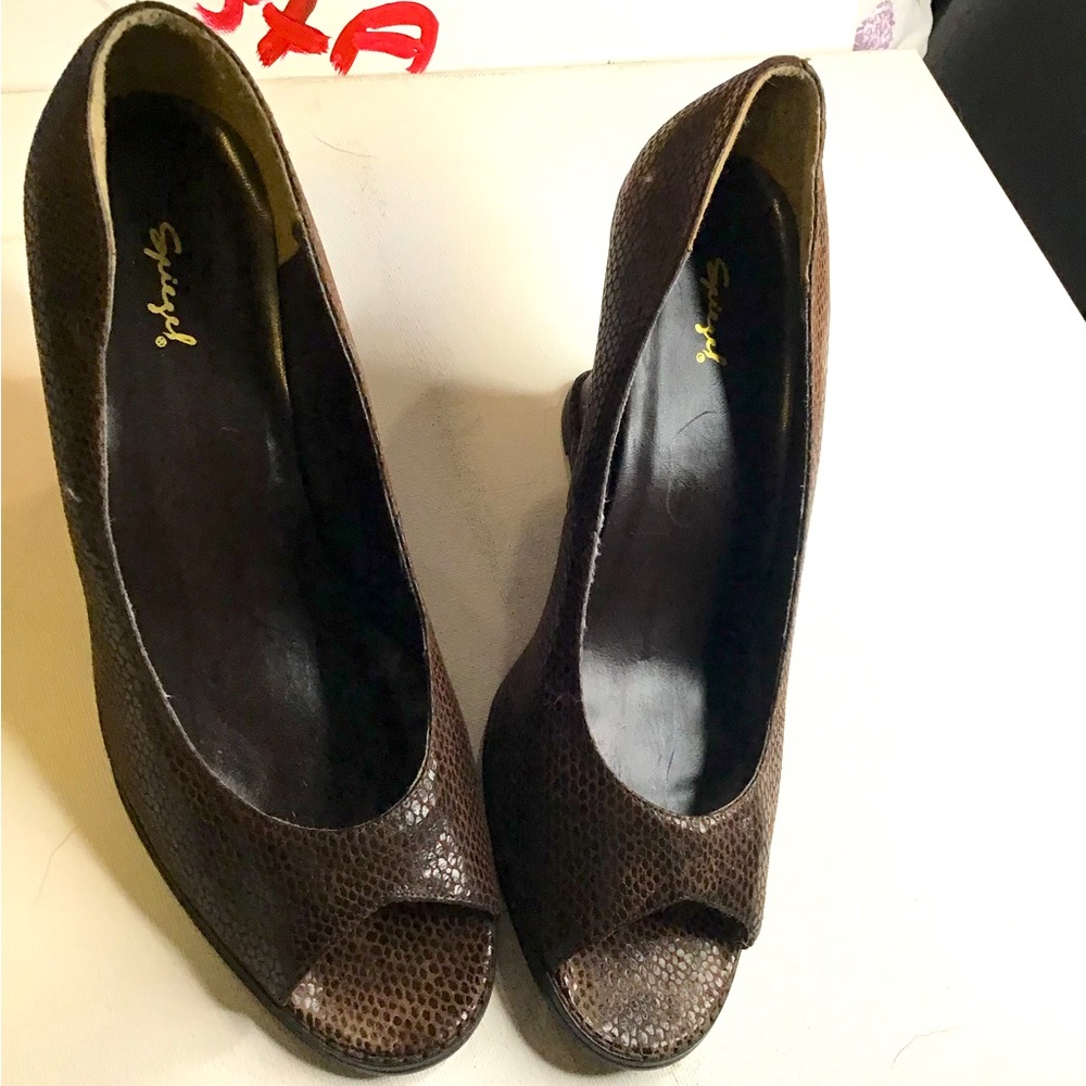 Spiegel Peep Toe Embossed Leather Wedge Size 11